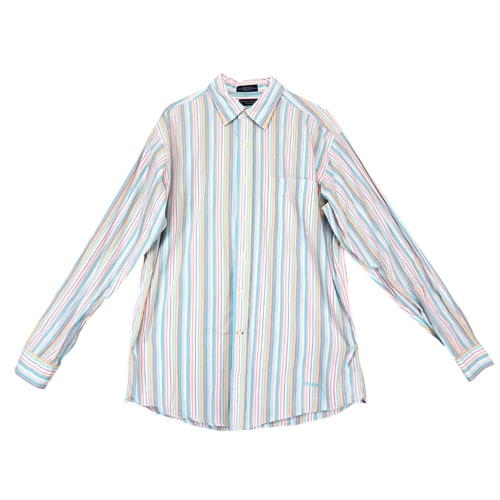 Daniel Cremieux Multi Striped Button Shirt Mens L Tailored Fit Italian Fabric